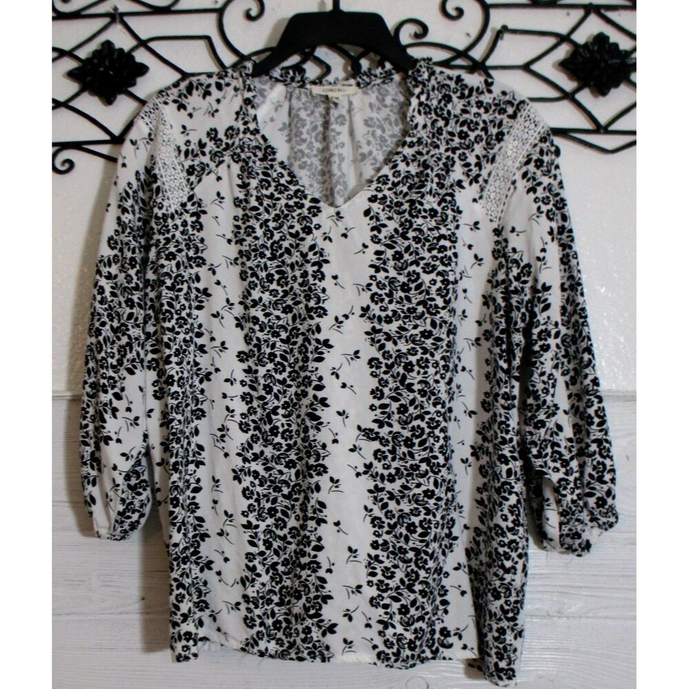 Como Blu Women's Top Size M Long Sleeve Multicolored Floral V Neck
